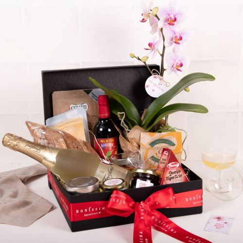 Gift Box de Antepastos, Espumante e Orquídea