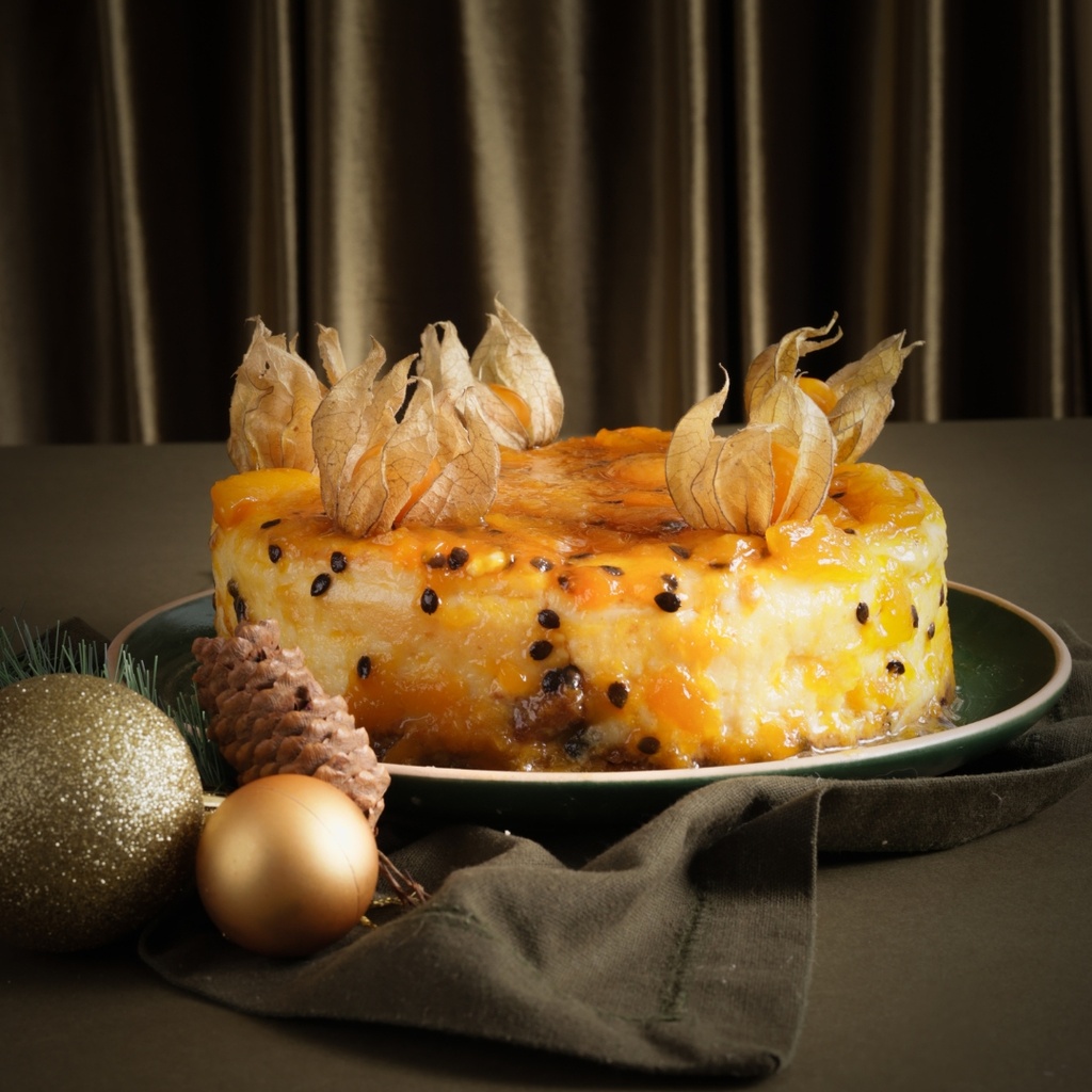 Cheesecake de frutas amarelas