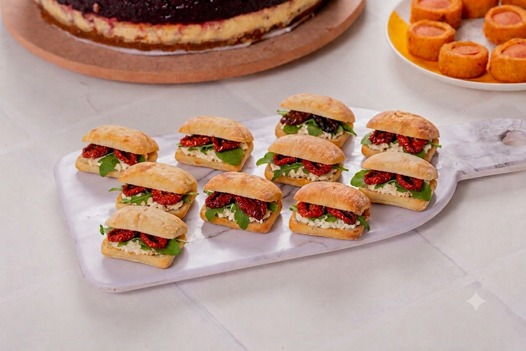 Mini Sanduíche de Ciabatta com Tomate Seco e Rúcula - 10 un